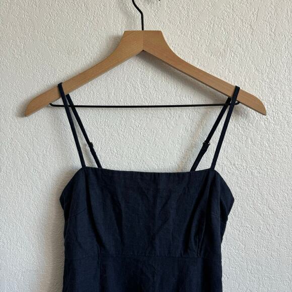 Abercrombie & Fitch Square Neck Sleeveless Linen Blend Midi Dress Navy Blue ST - Picture 2 of 8